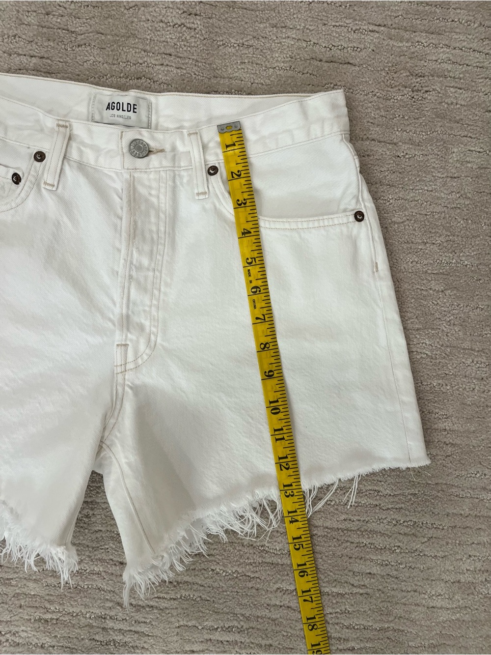 Agolde Parker Long White High-Rise Frayed Hem Jean Shorts - Picture 9 of 11